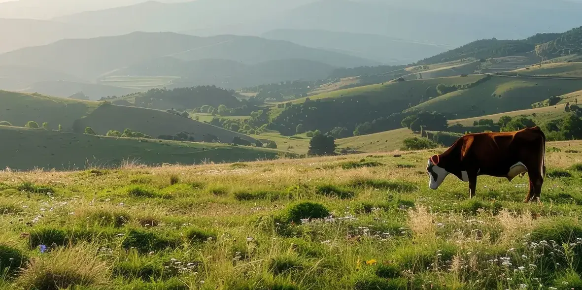 Doğal yeşil çimenlerde kurbanlık inekler